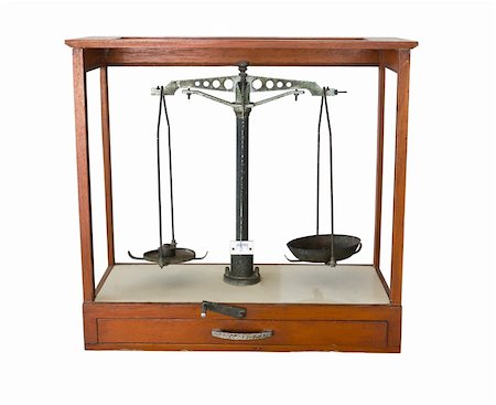 Old scales in wood cabinet on a white background Stock Photo - Budget Royalty-Free & Subscription, Code: 400-06069270