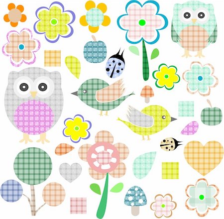 pattern art owl - set of nature and wildlife objects isolated on white Stock Photo - Budget Royalty-Free & Subscription, Code: 400-06069391