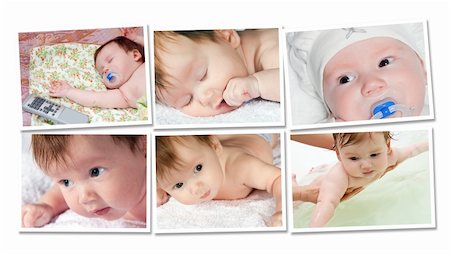 Happy childhood collage with different infant photos with shadows and isolated on white. Stock Photo - Budget Royalty-Free & Subscription, Code: 400-06069415
