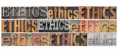 ethics concept - a collage of 9 isolated words in different vintage letterpress metal and wood types Stockbilder - Microstock & Abonnement, Bildnummer: 400-06069492