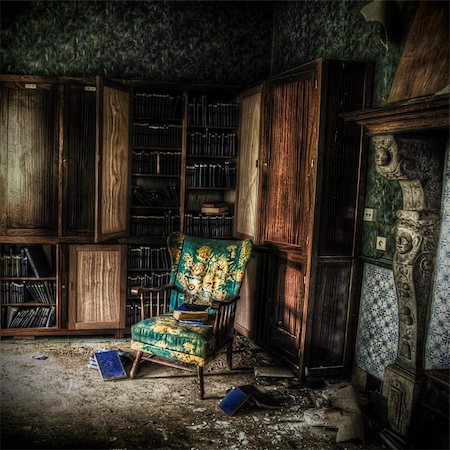 dirty city - library in an abandoned complex, hdr processing Stock Photo - Budget Royalty-Free & Subscription, Code: 400-06069500