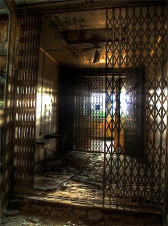 room empty window city - elevator cabin in an abandoned complex, hdr processing Stock Photo - Budget Royalty-Free & Subscription, Code: 400-06069502