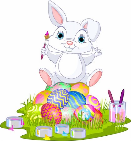 rabbit butterfly picture - Cute Easter bunny sitting on eggs Stock Photo - Budget Royalty-Free & Subscription, Code: 400-06069561