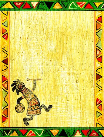 Dancing musician. Grunge background with African traditional patterns Stock Photo - Budget Royalty-Free & Subscription, Code: 400-06069759