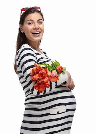 Happy pregnant woman with bouquet of orange tulips Stock Photo - Budget Royalty-Free & Subscription, Code: 400-06069994