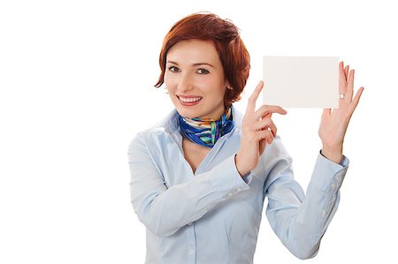 Woman holds out business card. Focus on eyes Stock Photo - Budget Royalty-Free & Subscription, Code: 400-06060052