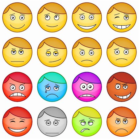 Set of the vector round smilies symbolising various human emotions Stock Photo - Budget Royalty-Free & Subscription, Code: 400-06060483