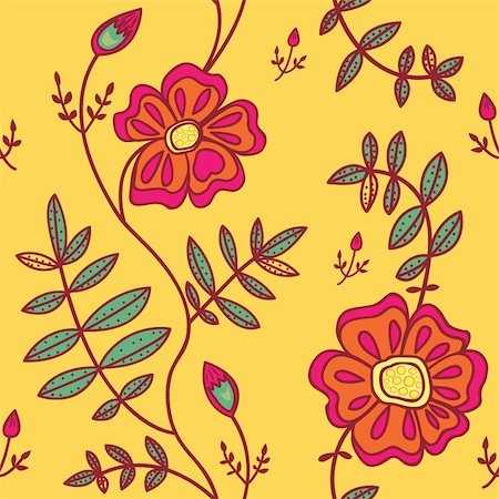 simsearch:400-04067084,k - Seamless pattern with color flowers on orange background Stock Photo - Budget Royalty-Free & Subscription, Code: 400-06060575