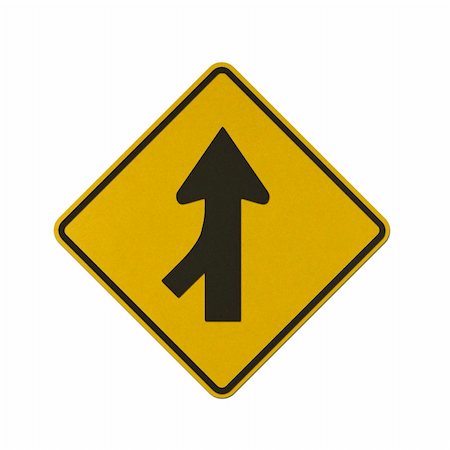 Lanes Merging Left traffic sign recycled paper on white background. Stock Photo - Budget Royalty-Free & Subscription, Code: 400-06060601