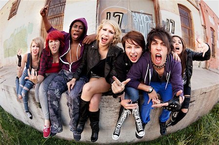 A group of angry young teens express themselves to the camera. Stock Photo - Budget Royalty-Free & Subscription, Code: 400-06060892