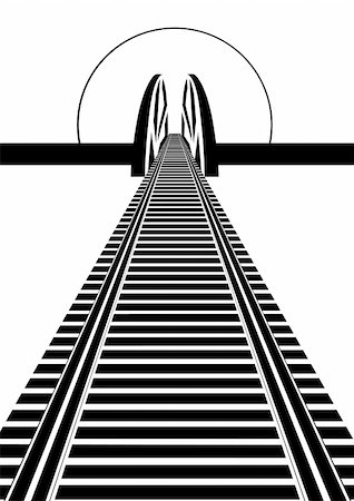 Railway line and railway bridge. Black and white illustration Foto de stock - Super Valor sin royalties y Suscripción, Código: 400-06061088