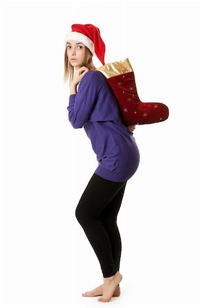 simsearch:400-04774270,k - Beautiful girl in red Santa hat on a white background Stock Photo - Budget Royalty-Free & Subscription, Code: 400-06061191