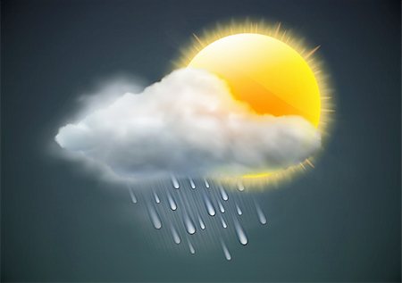 sun rain wind cloudy - Vector illustration of cool single weather icon - sun with raincloud and raindrops in the dark sky Stock Photo - Budget Royalty-Free & Subscription, Code: 400-06061434