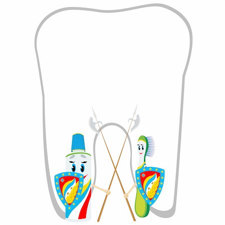 Animated abstract toothbrush and tube of toothpaste stand on the protection of the health of your teeth. Stock Photo - Budget Royalty-Free & Subscription, Code: 400-06061486