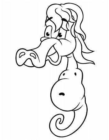 simsearch:400-06061703,k - Sea Horse - Black and White Cartoon Illustration, Vector Foto de stock - Super Valor sin royalties y Suscripción, Código: 400-06061705