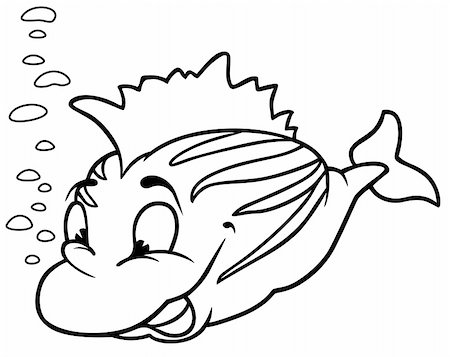 simsearch:400-06061703,k - Striped Smiling Fish - Black and White Cartoon Illustration, Vector Foto de stock - Super Valor sin royalties y Suscripción, Código: 400-06061703