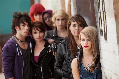 Gang of young teen punks stare seriously towards the camera. Stock Photo - Budget Royalty-Free & Subscription, Code: 400-06061746
