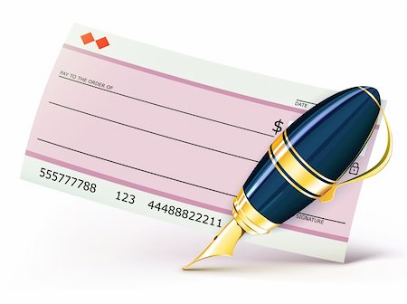 signing a check - Vector illustration of business concept with bank check and  elegant fountain pen Stock Photo - Budget Royalty-Free & Subscription, Code: 400-06061772