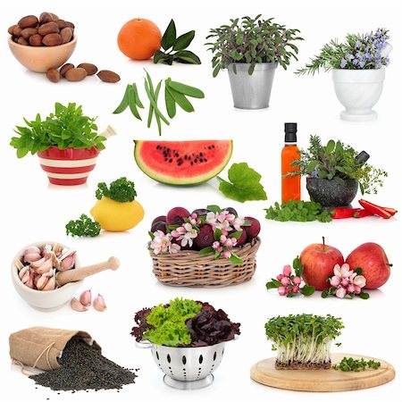 Healthy food collection high in antioxidants and vitamins isolated over white background. Stockbilder - Microstock & Abonnement, Bildnummer: 400-06061812