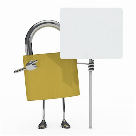 proteger - metal lock figure hold a white billboard Stock Photo - Budget Royalty-Free & Subscription, Code: 400-06061857