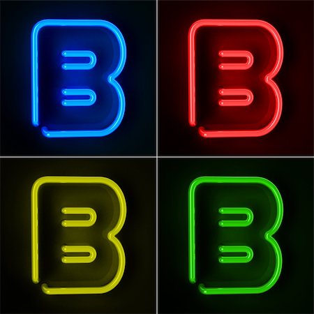 Highly detailed neon sign with the letter B in four colors Photographie de stock - Aubaine LD & Abonnement, Code: 400-06061888