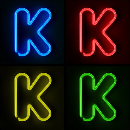 simsearch:841-06499565,k - Highly detailed neon sign with the letter K in four colors Stock Photo - Budget Royalty-Free & Subscription, Code: 400-06061897