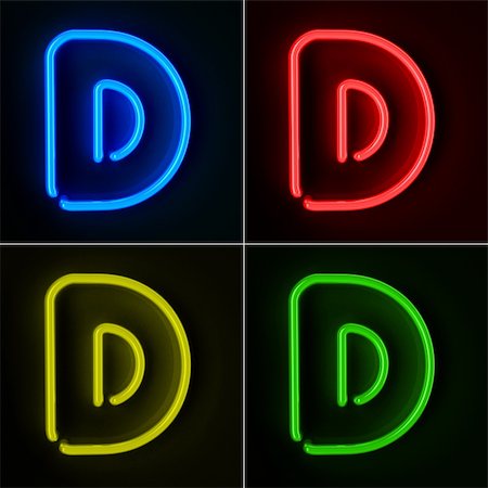 electricity font - Highly detailed neon sign with the letter D in four colors Stock Photo - Budget Royalty-Free & Subscription, Code: 400-06061890