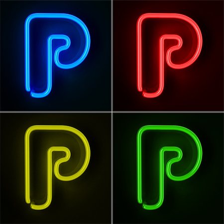 simsearch:400-05915995,k - Highly detailed neon sign with the letter P in four colors Photographie de stock - Aubaine LD & Abonnement, Code: 400-06061902