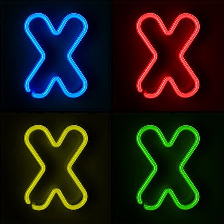 simsearch:400-05915995,k - Highly detailed neon sign with the letter X in four colors Photographie de stock - Aubaine LD & Abonnement, Code: 400-06061910