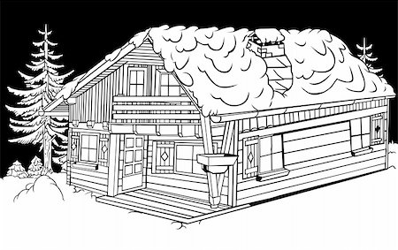 snow winter cartoon clipart - Snow Cabin - Black and White Cartoon Illustration, Vector Stock Photo - Budget Royalty-Free & Subscription, Code: 400-06061983