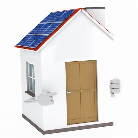 solar panel installation house - solar house figure behind a white wall Stock Photo - Budget Royalty-Free & Subscription, Code: 400-06063190