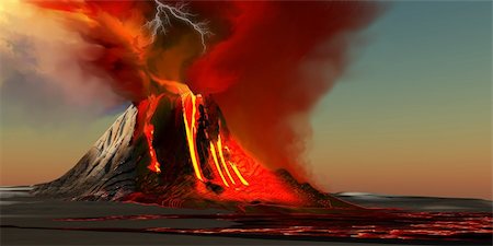 The Kilauea volcano erupts on the island of Hawaii with plumes of fire and smoke. Rivers of lava head to the ocean making new land. Photographie de stock - Aubaine LD & Abonnement, Code: 400-06063717