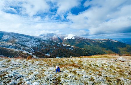 October Carpathian mountain Borghava plateau with first winter snow and playing girl on walk Stock Photo - Budget Royalty-Free & Subscription, Code: 400-06063997