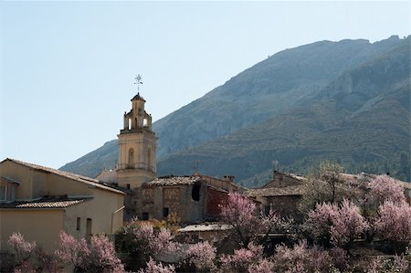 simsearch:400-06083036,k - Secnic Spanish mountain village during almond tree blossom season Stock Photo - Budget Royalty-Free & Subscription, Code: 400-06074131