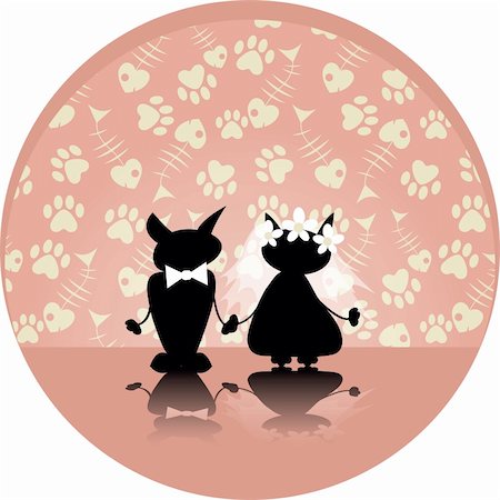 black silhouette of two love cat on  wedding Stock Photo - Budget Royalty-Free & Subscription, Code: 400-06074213