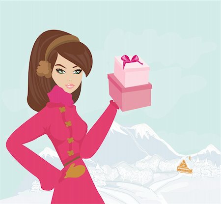 fashion shopping girl with gift box Stockbilder - Microstock & Abonnement, Bildnummer: 400-06074228