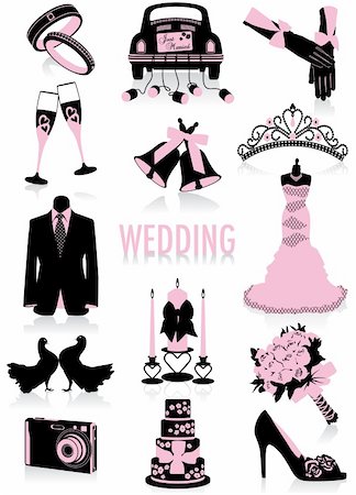 Two-tone silhouettes of wedding objects, part of a new collection of lifestyle objects. Stock Photo - Budget Royalty-Free & Subscription, Code: 400-06074231