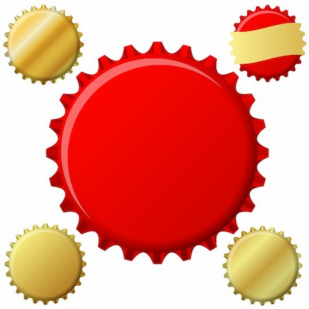 Bottle cap set in red and gold. Also available as a Vector in Adobe illustrator EPS format, compressed in a zip file. The vector version be scaled to any size without loss of quality. Stock Photo - Budget Royalty-Free & Subscription, Code: 400-06074263