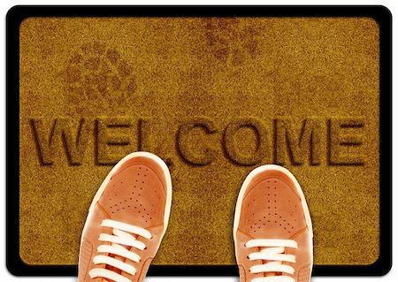 door mat welcome - welcome cleaning foot carpet with shoeand shoe print on it. Stock Photo - Budget Royalty-Free & Subscription, Code: 400-06074636