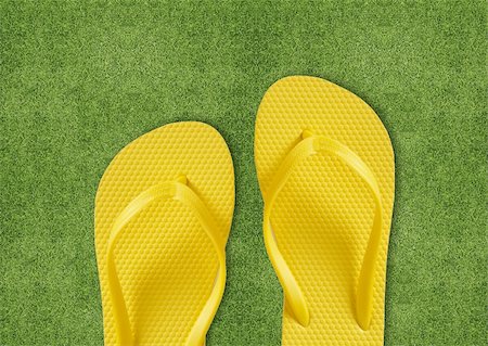 Yellow Flip Flops on green grass, summertime Stock Photo - Budget Royalty-Free & Subscription, Code: 400-06074637