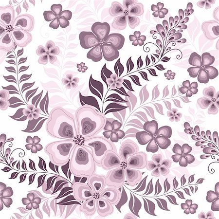 simsearch:400-04279579,k - Seamless white and pink pattern with  flowers, branches with leaves (vector) Stock Photo - Budget Royalty-Free & Subscription, Code: 400-06074777
