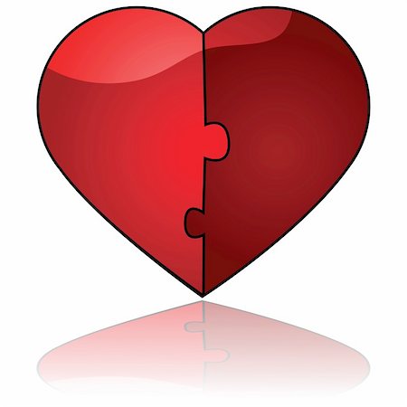 Glossy illustration showing two halves fitting perfectly like a puzzle to form one single heart Stock Photo - Budget Royalty-Free & Subscription, Code: 400-06074826