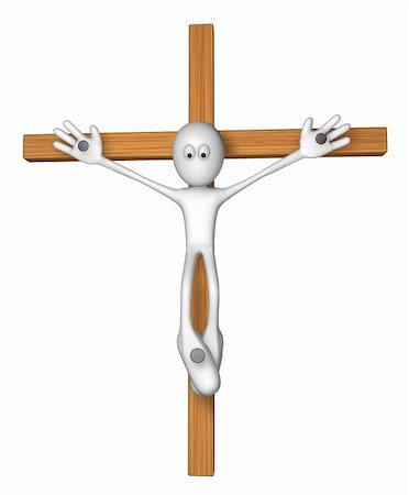 simsearch:400-08975570,k - white guy nailed on wooden cross - 3d illustration Stock Photo - Budget Royalty-Free & Subscription, Code: 400-06074958