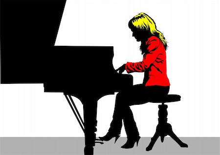 piano performance dress - Vector drawing of a woman playing piano on stage Stock Photo - Budget Royalty-Free & Subscription, Code: 400-06075126