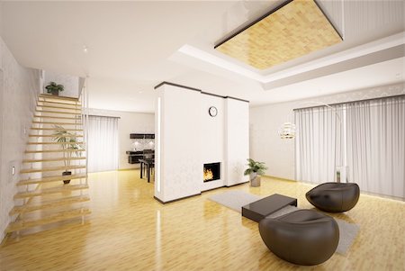 scovad (artist) - Interior design of modern apartment living room kitchen 3d render Photographie de stock - Aubaine LD & Abonnement, Code: 400-06075349