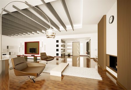 Modern apartment interior living room hall 3d render Stock Photo - Budget Royalty-Free & Subscription, Code: 400-06075395