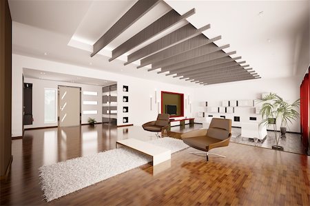 Modern apartment interior living room hall 3d render Stock Photo - Budget Royalty-Free & Subscription, Code: 400-06075397