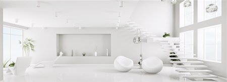 scovad (artist) - White interior of modern apartment living room panorama 3d render Photographie de stock - Aubaine LD & Abonnement, Code: 400-06075418