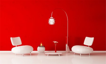scovad (artist) - Modern interior of room with red wall and white armchairs 3d render Photographie de stock - Aubaine LD & Abonnement, Code: 400-06075411