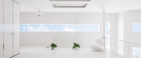 Interior of modern white room panorama 3d render Stock Photo - Budget Royalty-Free & Subscription, Code: 400-06075422